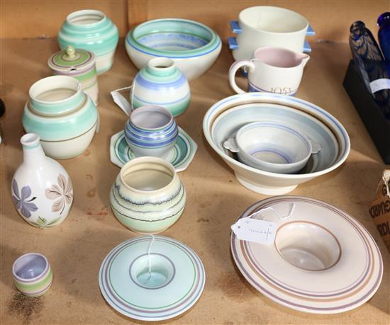 Poole Pottery Plane ware white-glazed planter and a collection of contemporary banded pieces
